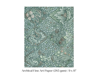 Watercolour Textile Pattern in Teal | P478 - Single Art Prints - Piccolo Fiore Prints