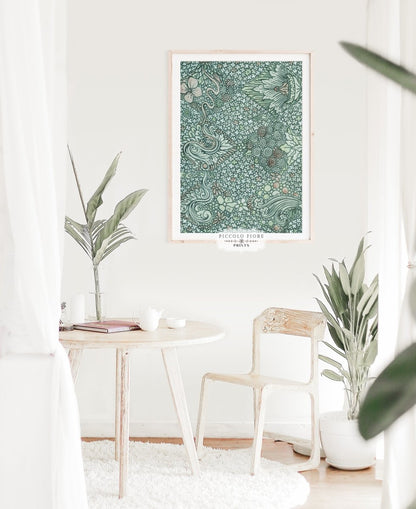 Watercolour Textile Pattern in Teal | P478 - Single Art Prints - Piccolo Fiore Prints