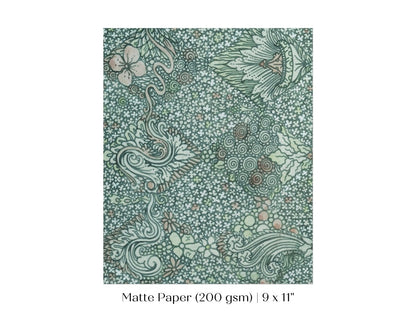 Watercolour Textile Pattern in Teal | P478 - Single Art Prints - Piccolo Fiore Prints