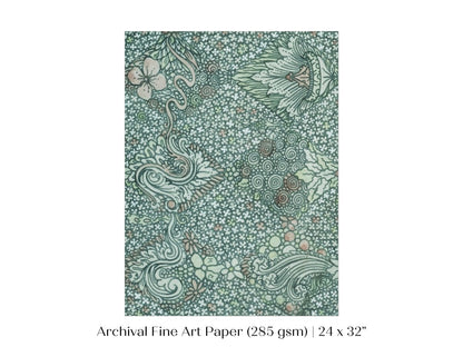 Watercolour Textile Pattern in Teal | P478 - Single Art Prints - Piccolo Fiore Prints