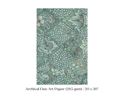 Watercolour Textile Pattern in Teal | P478 - Single Art Prints - Piccolo Fiore Prints