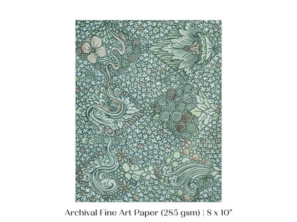 Watercolour Textile Pattern in Teal | P478 - Single Art Prints - Piccolo Fiore Prints