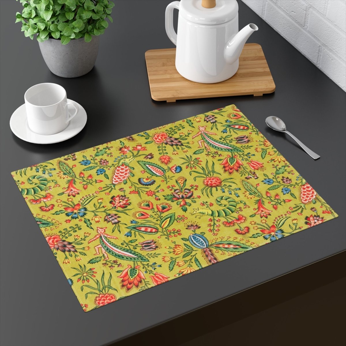 Whimsy in Citrus Green | Placemat - Cotton Twill Placemat - Piccolo Fiore Prints