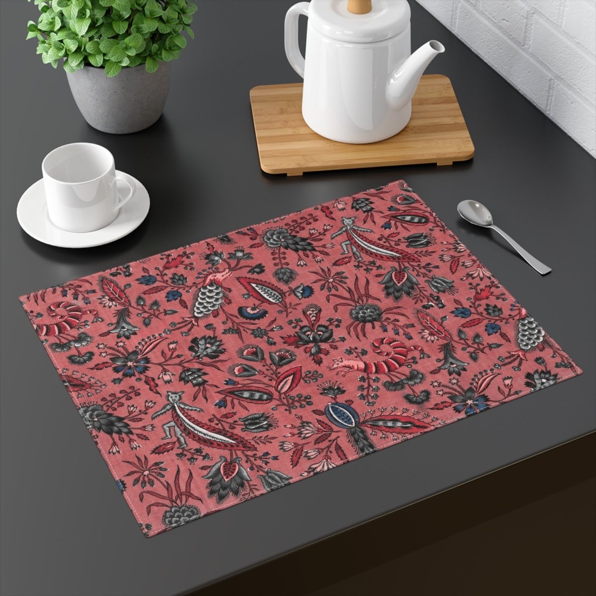 Whimsy in Red, Black and White | Placemat - Cotton Twill Placemat - Piccolo Fiore Prints