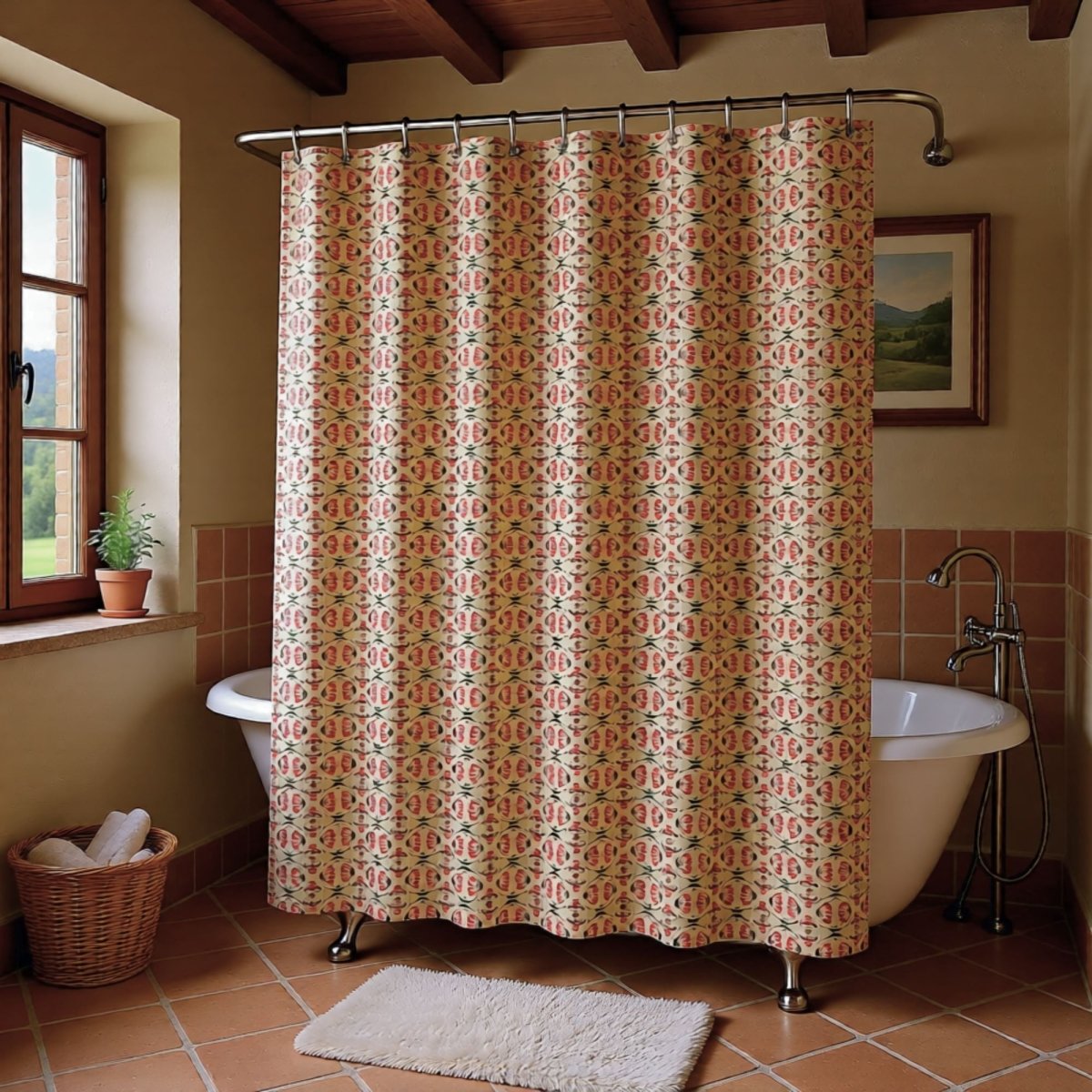 Whimsy Neutral Beige Geometric Floral | Shower Curtain - Shower Curtain - Piccolo Fiore Prints
