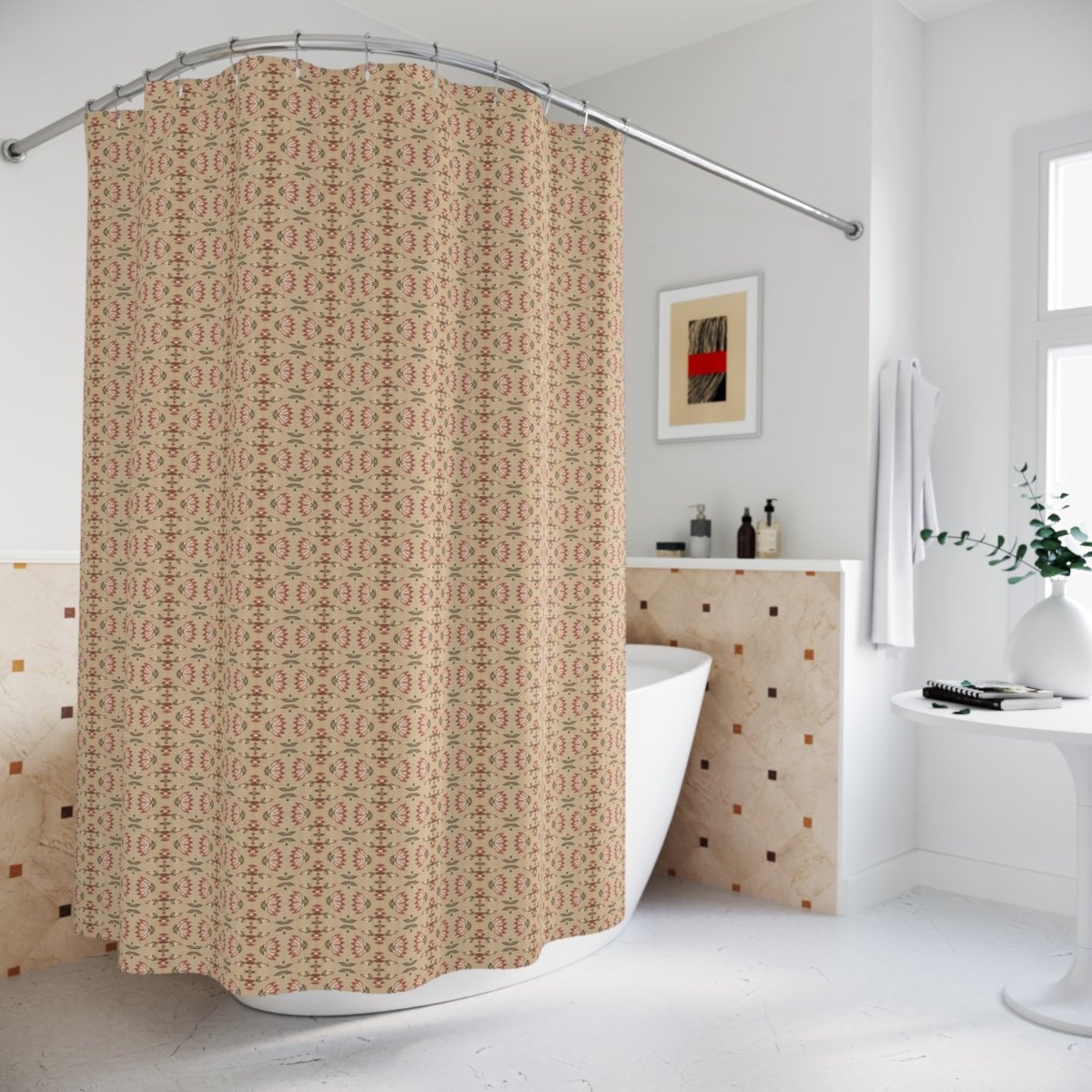 Whimsy Neutral Beige Geometric Floral | Shower Curtain - Shower Curtain - Piccolo Fiore Prints