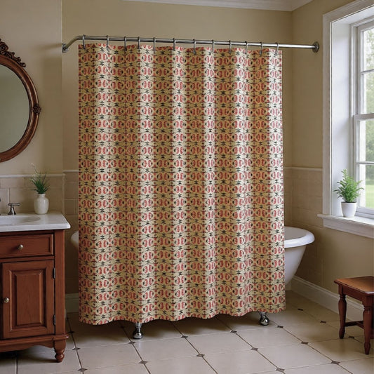 Whimsy Neutral Beige Geometric Floral | Shower Curtain - Shower Curtain - Piccolo Fiore Prints