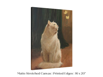 White Cat and Butterflies | P451 - Single Art Prints - Piccolo Fiore Prints