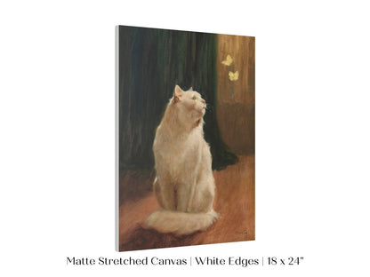 White Cat and Butterflies | P451 - Single Art Prints - Piccolo Fiore Prints