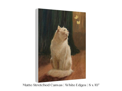 White Cat and Butterflies | P451 - Single Art Prints - Piccolo Fiore Prints