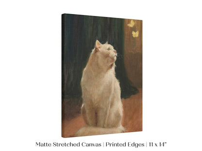 White Cat and Butterflies | P451 - Single Art Prints - Piccolo Fiore Prints