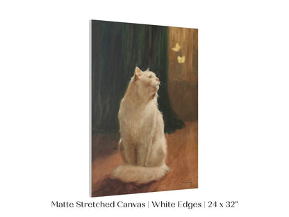 White Cat and Butterflies | P451 - Single Art Prints - Piccolo Fiore Prints