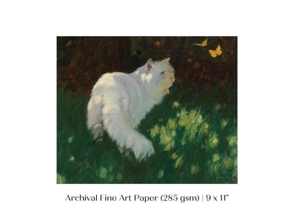 White Cat and Yellow Butterflies | P450 - Single Art Prints - Piccolo Fiore Prints