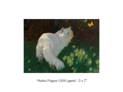 White Cat and Yellow Butterflies | P450 - Single Art Prints - Piccolo Fiore Prints