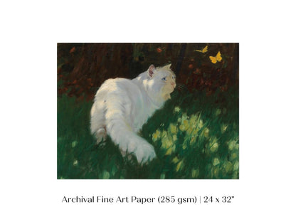 White Cat and Yellow Butterflies | P450 - Single Art Prints - Piccolo Fiore Prints