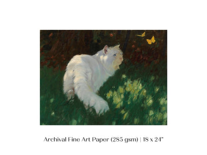 White Cat and Yellow Butterflies | P450 - Single Art Prints - Piccolo Fiore Prints
