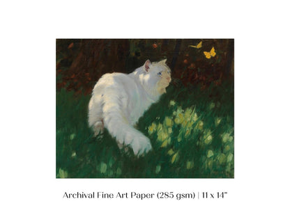 White Cat and Yellow Butterflies | P450 - Single Art Prints - Piccolo Fiore Prints
