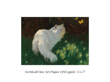 White Cat and Yellow Butterflies | P450 - Single Art Prints - Piccolo Fiore Prints