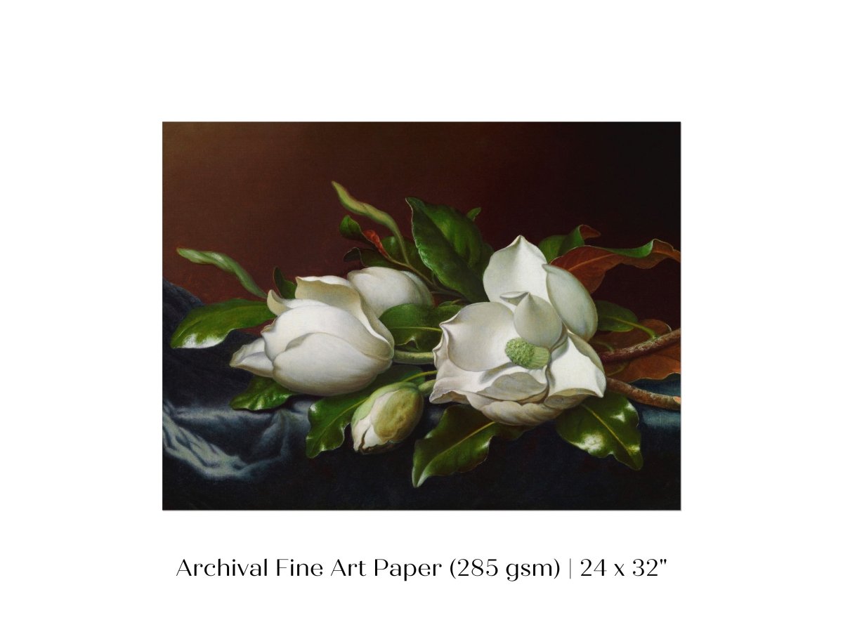 White Magnolias on Blue Velvet Cloth | P349 - Single Art Prints - Piccolo Fiore Prints