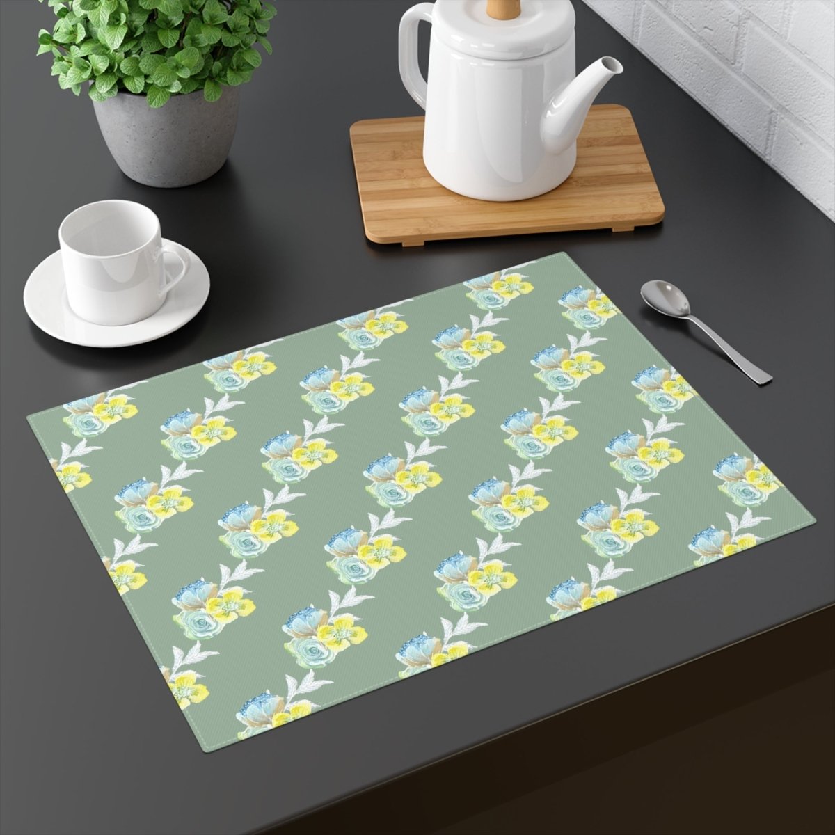 Wild Rose Diagonal Stripe in Khaki | Placemat - Cotton Twill Placemat - Piccolo Fiore Prints