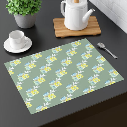 Wild Rose Diagonal Stripe in Khaki | Placemat - Cotton Twill Placemat - Piccolo Fiore Prints