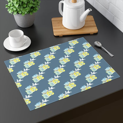 Wild Rose Diagonal Stripe in Teal | Placemat - Cotton Twill Placemat - Piccolo Fiore Prints