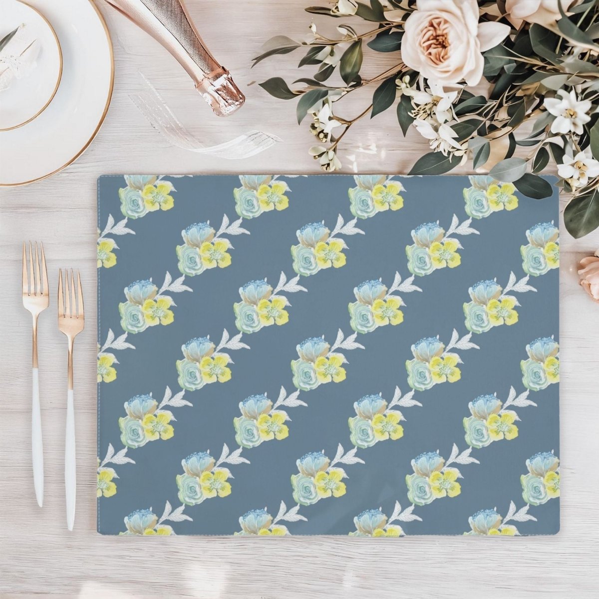 Wild Rose Diagonal Stripe in Teal | Placemat - Cotton Twill Placemat - Piccolo Fiore Prints