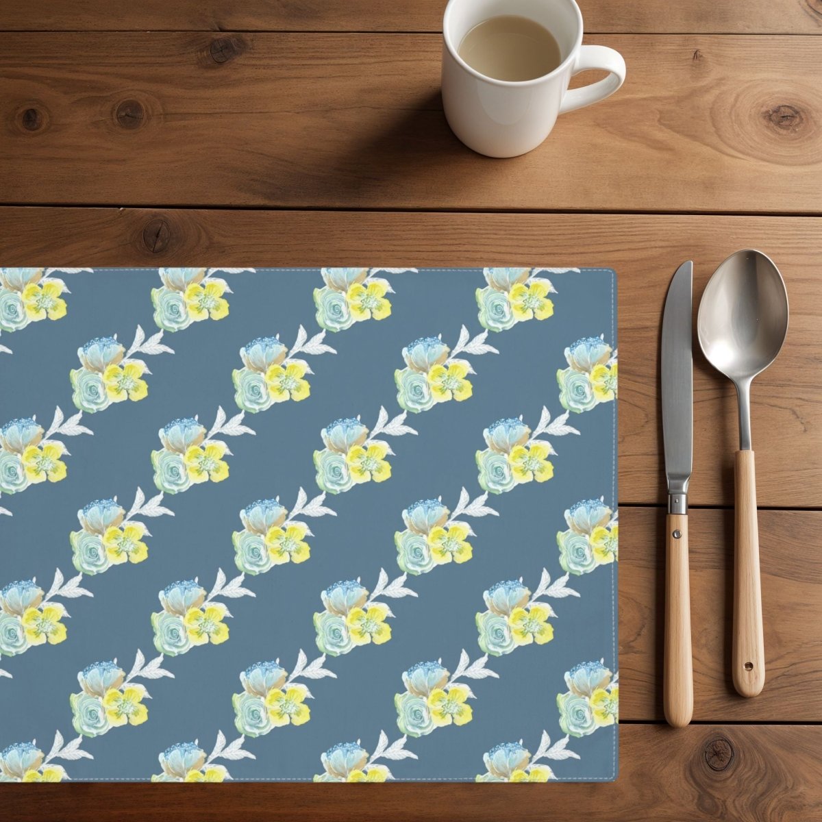 Wild Rose Diagonal Stripe in Teal | Placemat - Cotton Twill Placemat - Piccolo Fiore Prints