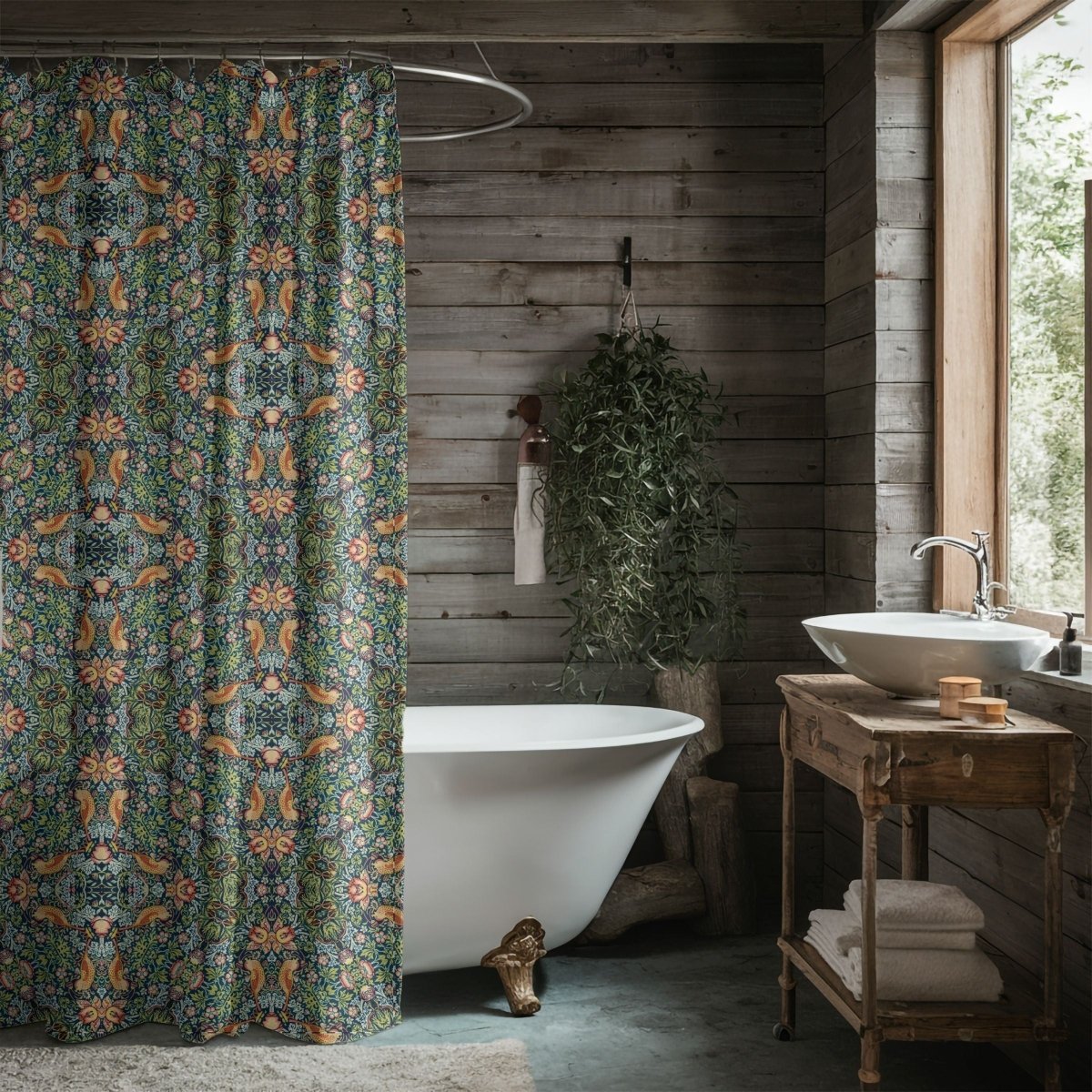 William Morris Strawberry Thief Inspired Shower Curtain - Shower Curtain - Piccolo Fiore Prints