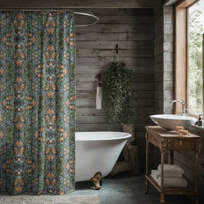 William Morris Strawberry Thief Inspired Shower Curtain - Shower Curtain - Piccolo Fiore Prints