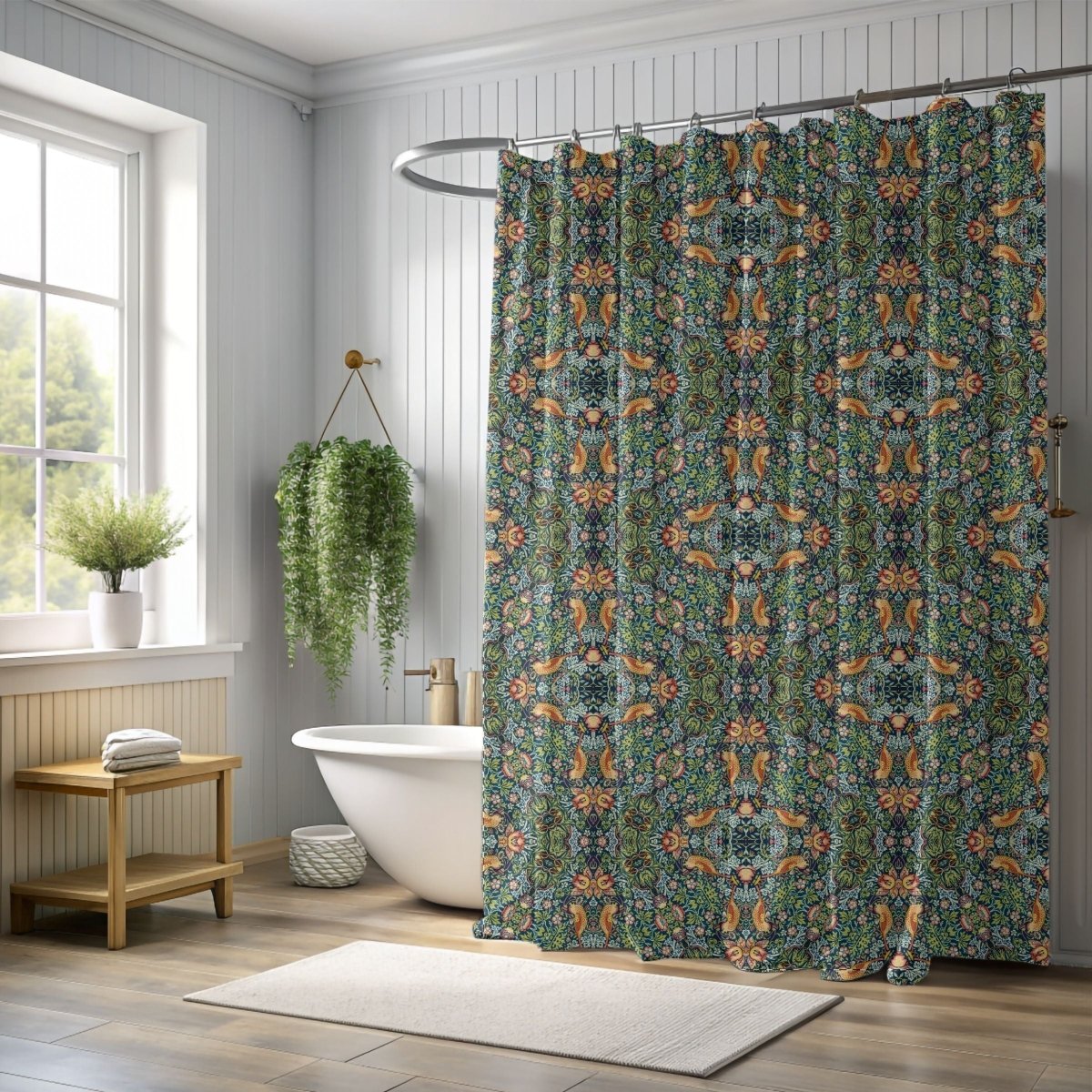 William Morris Strawberry Thief Inspired Shower Curtain - Shower Curtain - Piccolo Fiore Prints