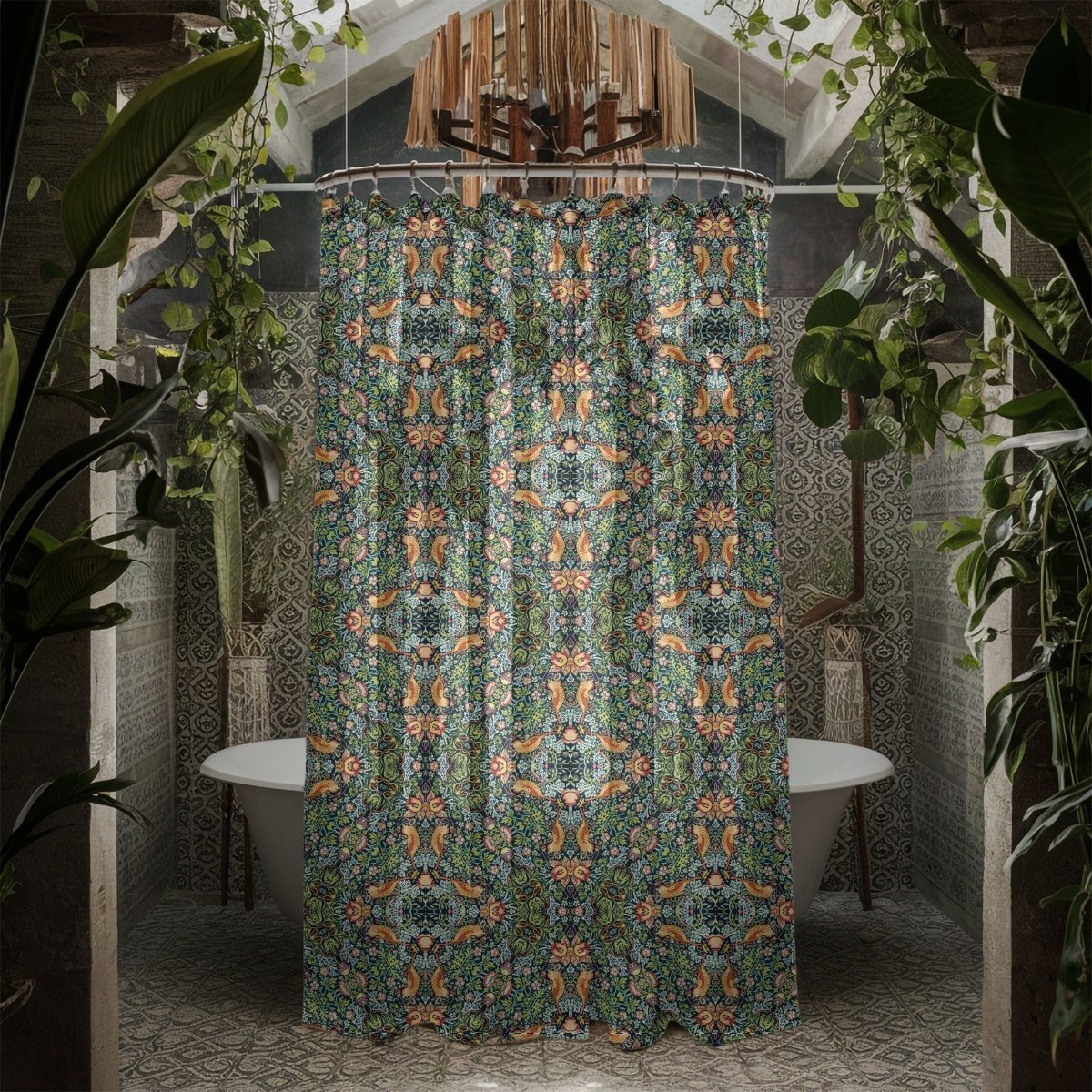 William Morris Strawberry Thief Inspired Shower Curtain - Shower Curtain - Piccolo Fiore Prints
