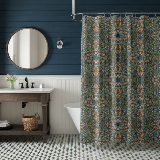 William Morris Strawberry Thief Inspired Shower Curtain - Shower Curtain - Piccolo Fiore Prints