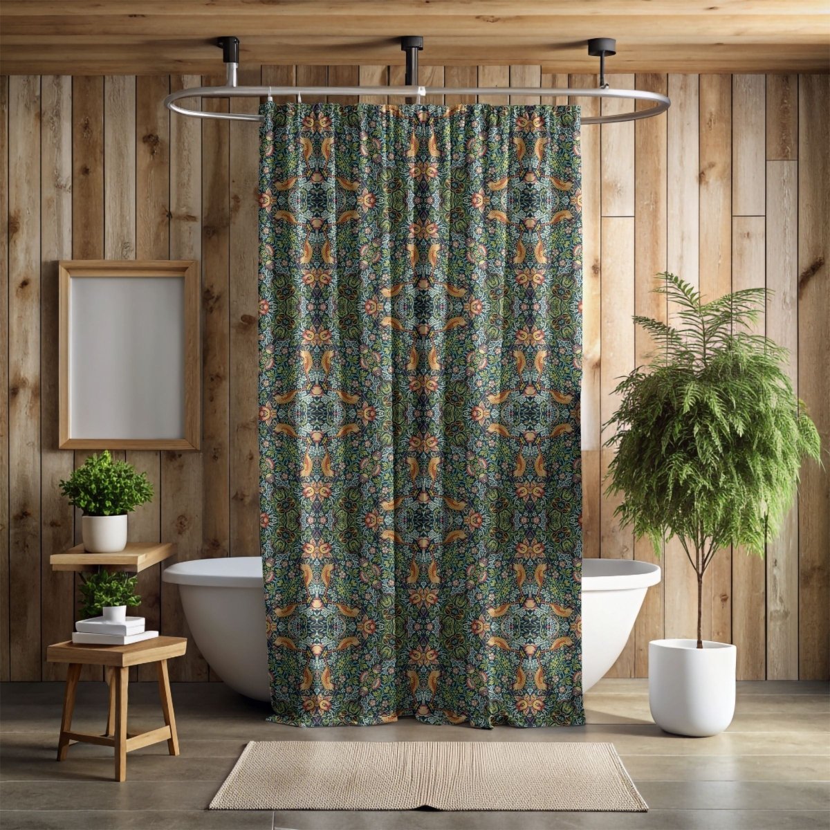 William Morris Strawberry Thief Inspired Shower Curtain - Shower Curtain - Piccolo Fiore Prints