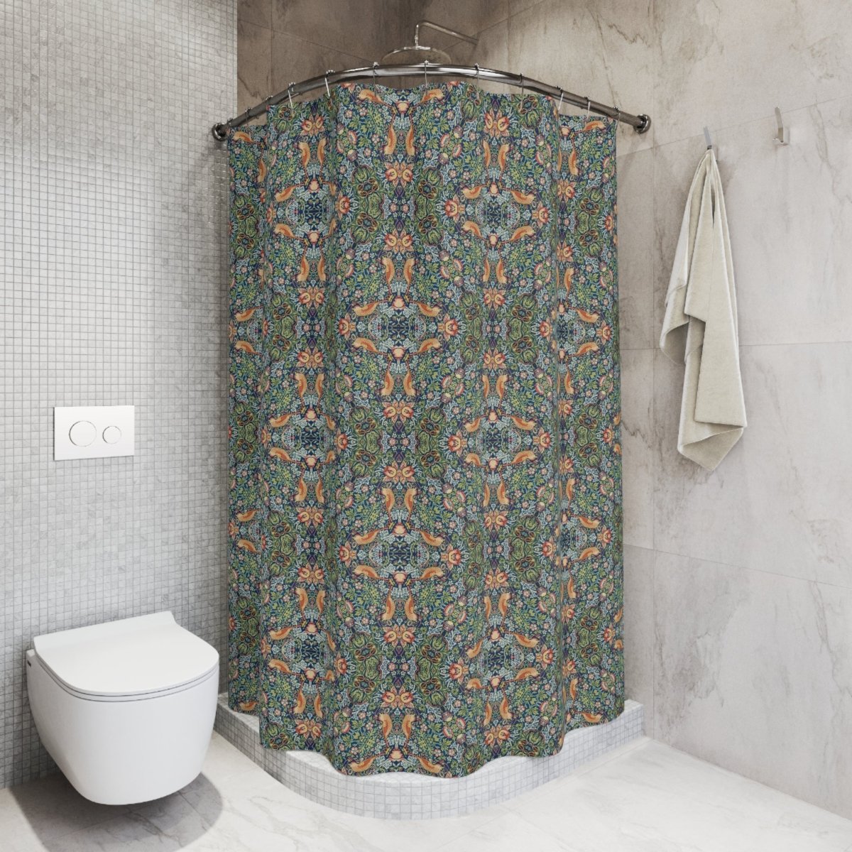 William Morris Strawberry Thief Inspired Shower Curtain - Shower Curtain - Piccolo Fiore Prints