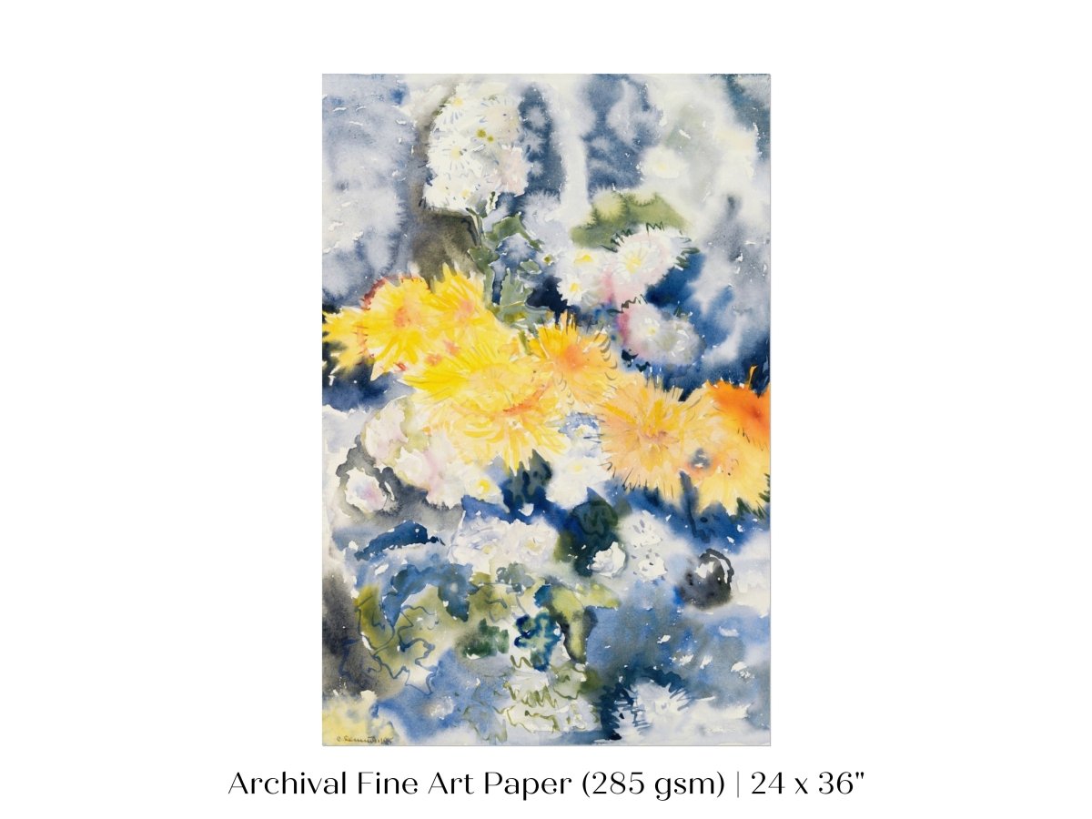 Yellow and Blue Watercolour Abstract | P64 - Single Art Prints - Piccolo Fiore Prints