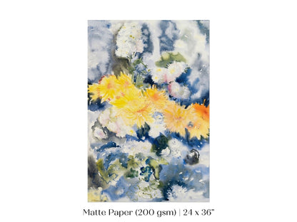 Yellow and Blue Watercolour Abstract | P64 - Single Art Prints - Piccolo Fiore Prints