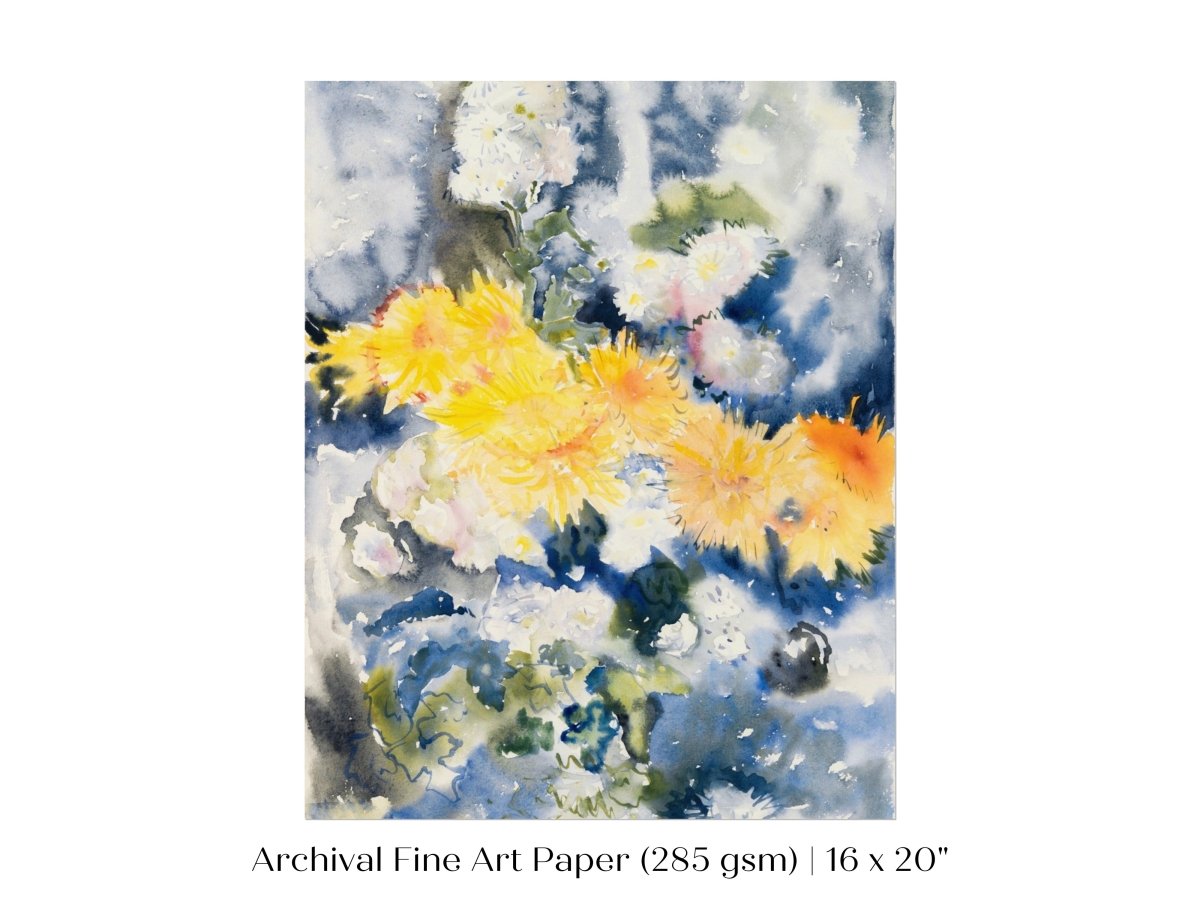 Yellow and Blue Watercolour Abstract | P64 - Single Art Prints - Piccolo Fiore Prints