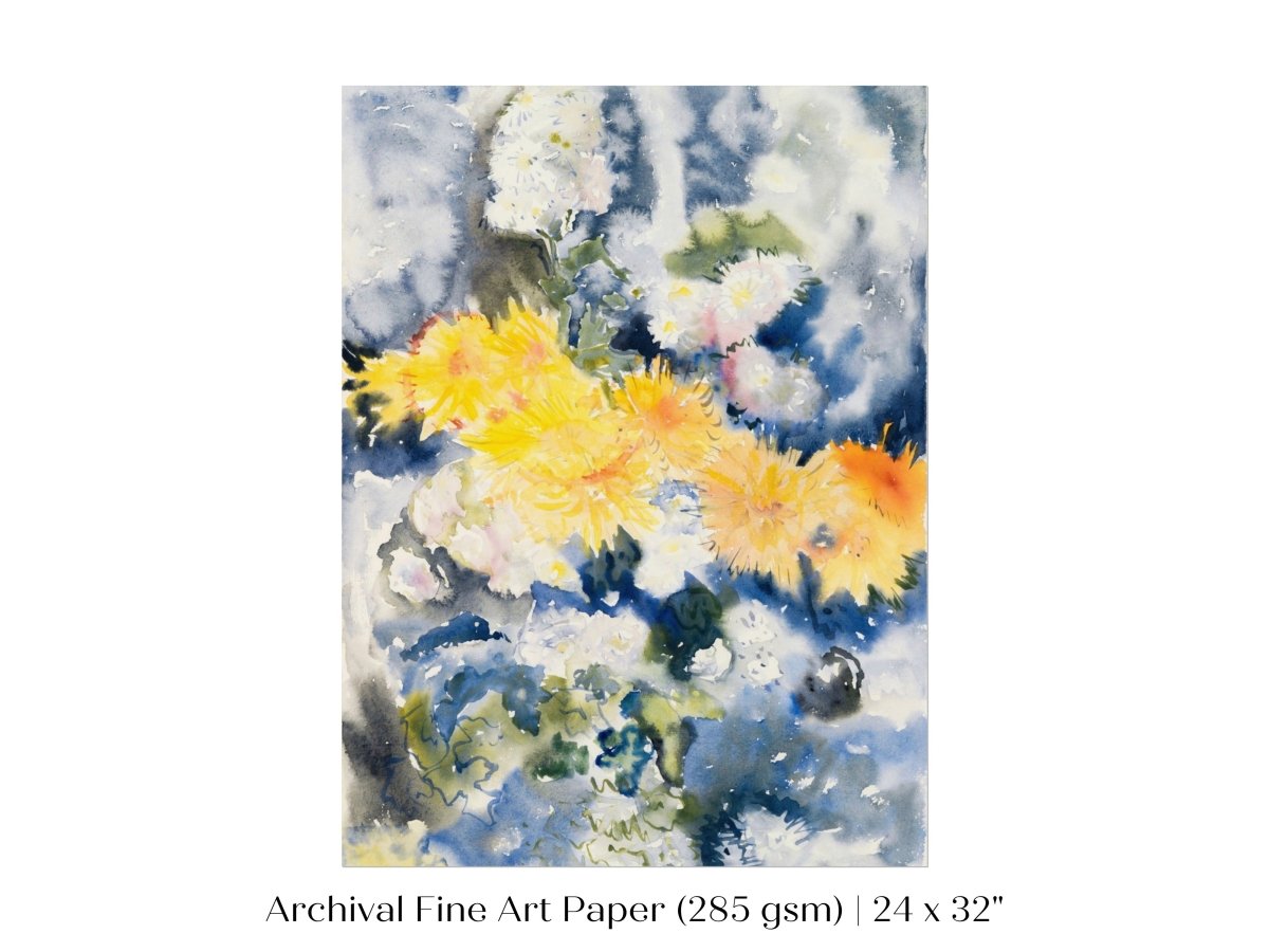 Yellow and Blue Watercolour Abstract | P64 - Single Art Prints - Piccolo Fiore Prints
