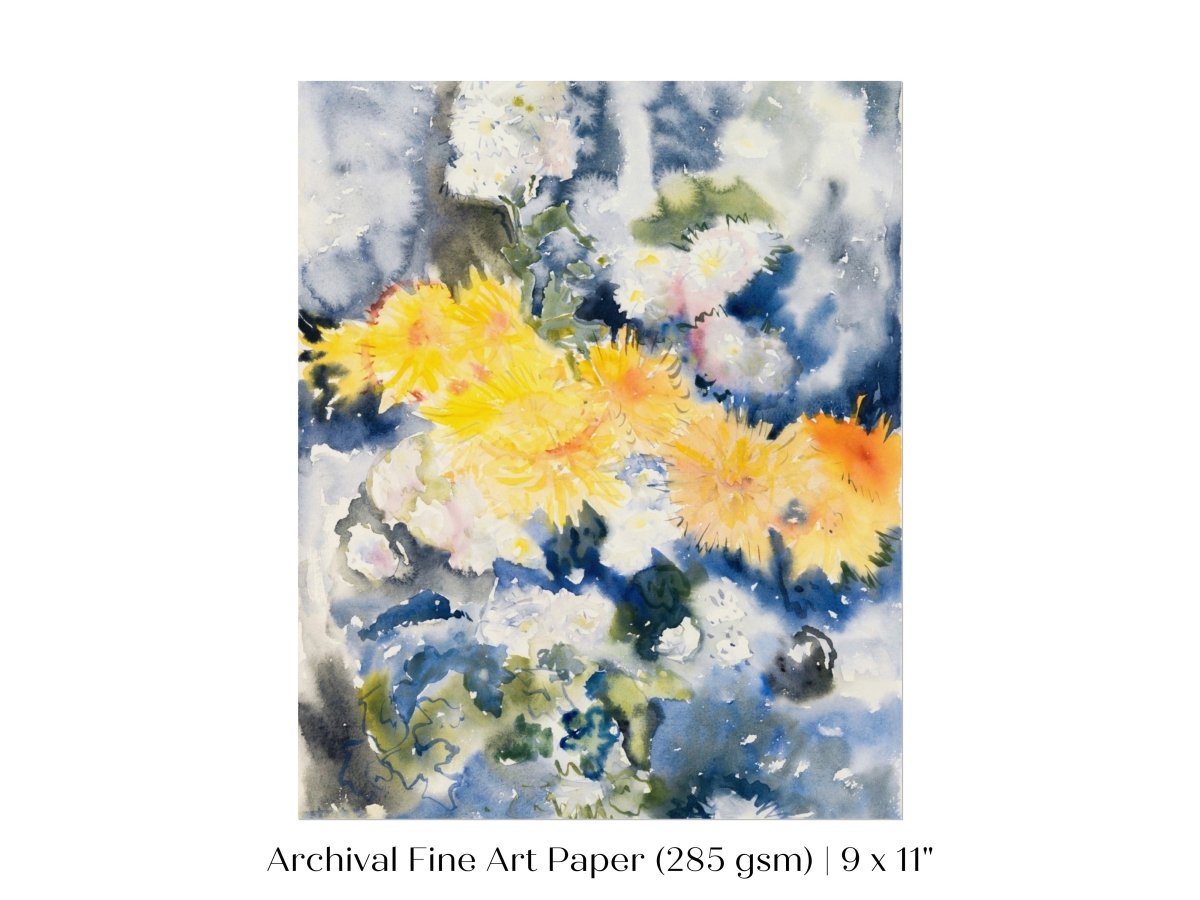 Yellow and Blue Watercolour Abstract | P64 - Single Art Prints - Piccolo Fiore Prints