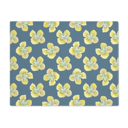 Yellow Watercolour Flowers in Teal | Placemat - Cotton Twill Placemat - Piccolo Fiore Prints