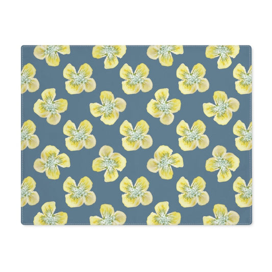 Yellow Watercolour Flowers in Teal | Placemat - Cotton Twill Placemat - Piccolo Fiore Prints