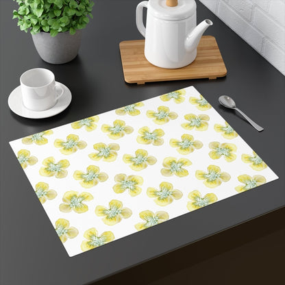 Yellow Watercolour Flowers in White | Placemat - Cotton Twill Placemat - Piccolo Fiore Prints