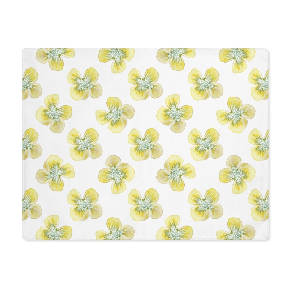 Yellow Watercolour Flowers in White | Placemat - Cotton Twill Placemat - Piccolo Fiore Prints