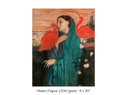 Young Woman with Ibis | P309 - Single Art Prints - Piccolo Fiore Prints