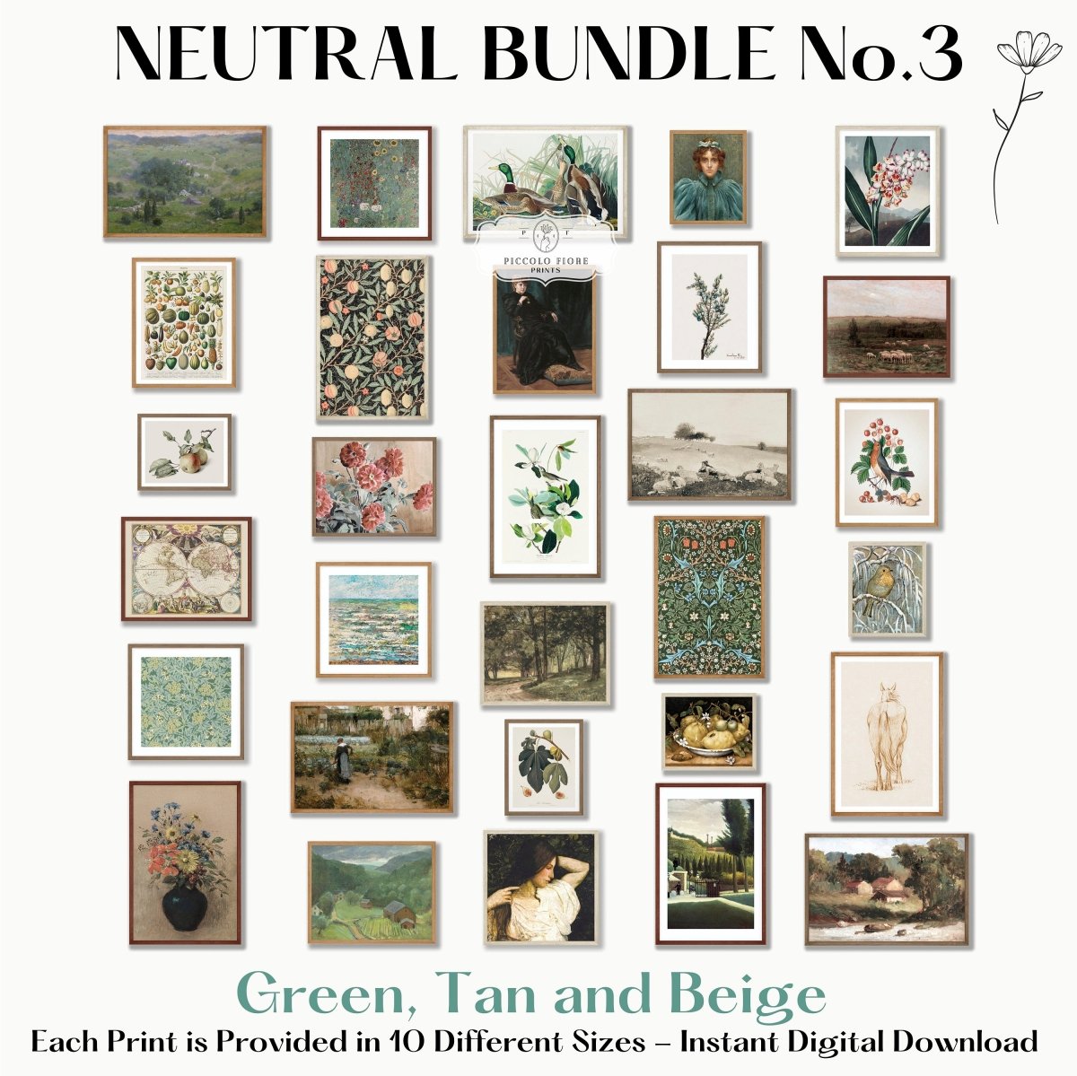 120 Digital Art Prints | Neutral Vintage MEGA BUNDLE | NB120 - Digital Art Bundle - Piccolo Fiore Prints