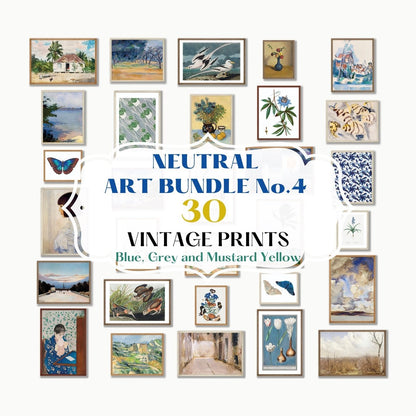 30 Digital Art Prints | BLUE/GREY Neutral Vintage Print BUNDLE | NB4 - Digital Art Bundle - Piccolo Fiore Prints
