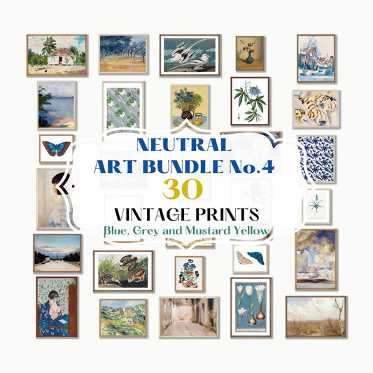 30 Digital Art Prints | BLUE/GREY Neutral Vintage Print BUNDLE | NB4 - Digital Art Bundle - Piccolo Fiore Prints