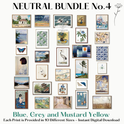 30 Digital Art Prints | BLUE/GREY Neutral Vintage Print BUNDLE | NB4 - Digital Art Bundle - Piccolo Fiore Prints