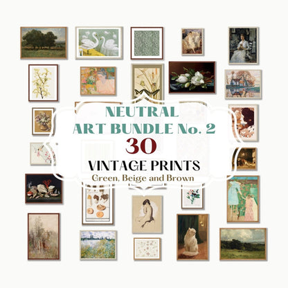 30 Digital Art Prints | GREEN Neutral Vintage Print BUNDLE | NB2 - Digital Art Bundle - Piccolo Fiore Prints